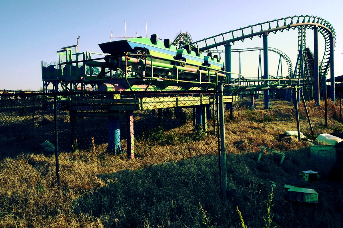Abandoned amusement park roller coaster structure