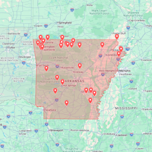 Arkansas urbex map with abandoned places pins
