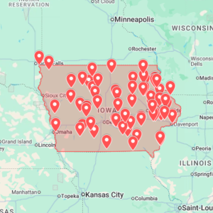 Iowa urbex map with abandoned places pins